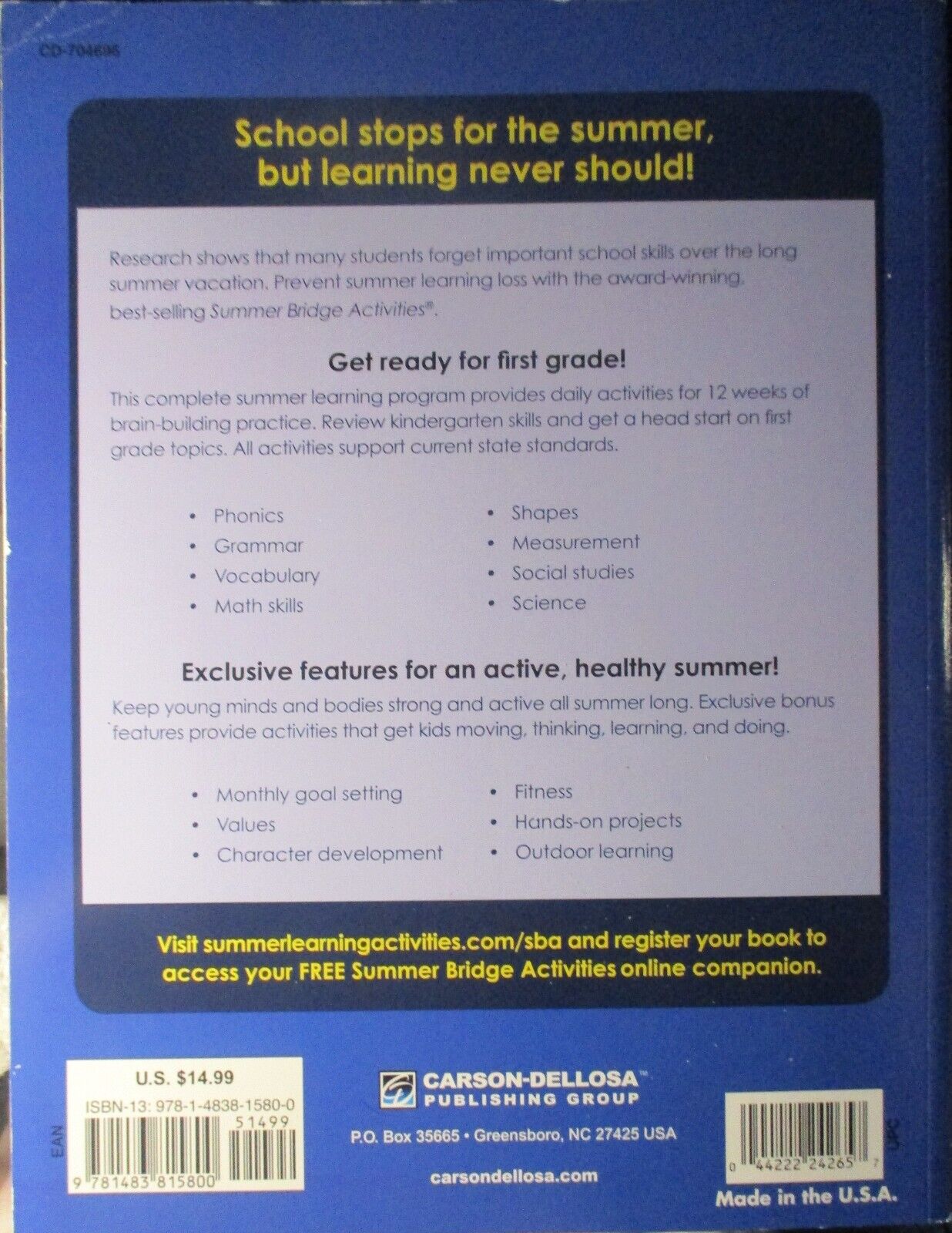 Summer Bridge Activities Kindergarten to 1 Paperback Workbook