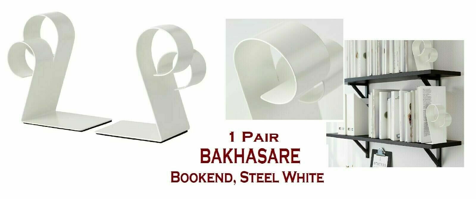 IKEA BAKHASARE Bookend 1 Pair Steel White 304.808.85 New