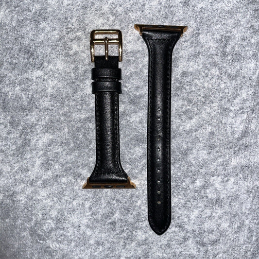 Black Apple Watch Strap w/ Brass Buckle fits 38/40/41mm Series 4,5,6,7,8,9 & SE