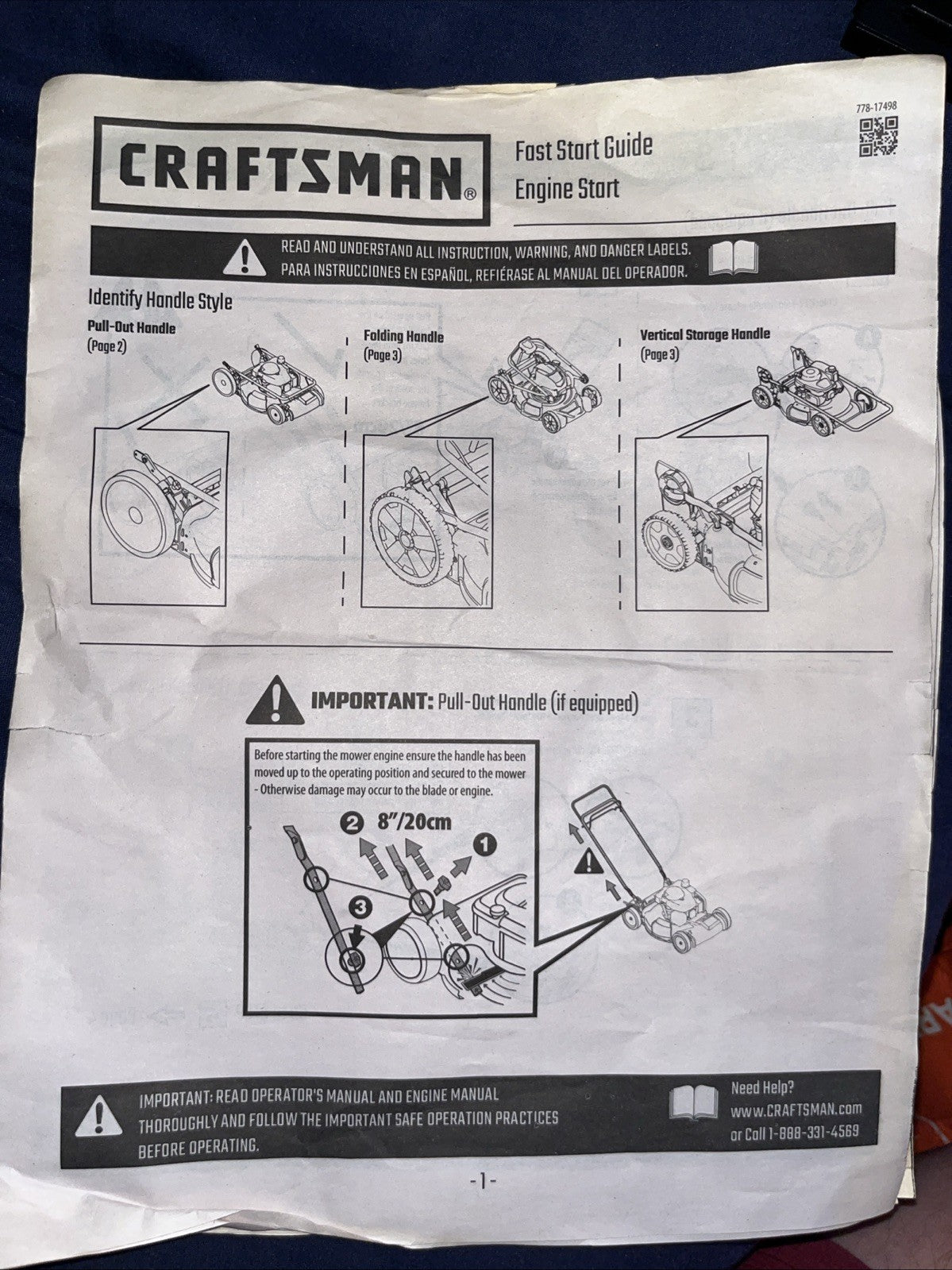 Craftsman Fast Engine Start Guide 778-17498