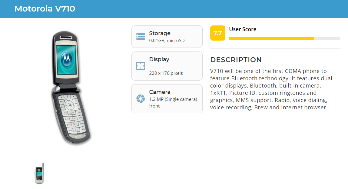 Motorola V series V710 - Silver (Verizon) Cellular Phone !!For Parts Only!