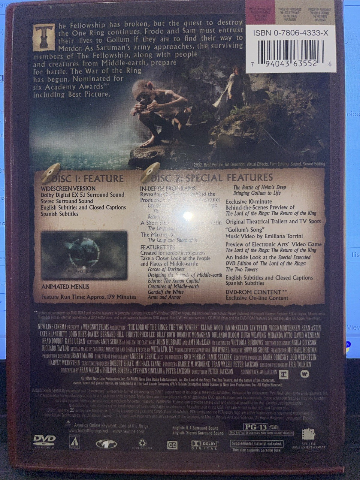 The Lord of the Rings: The Two Towers (DVD, 2002)