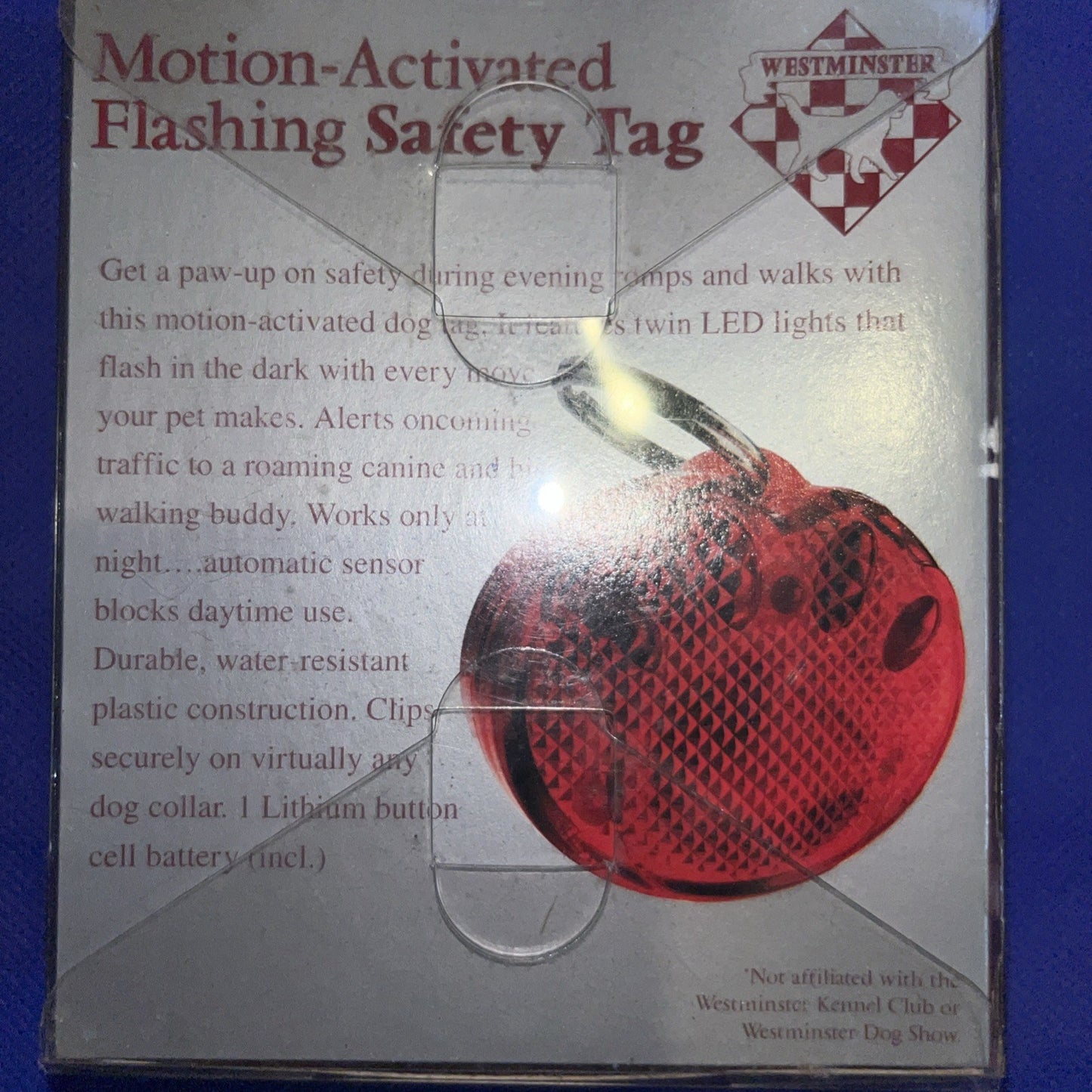 Motion Activated Flashing Night Safety Westminster Dog Tag Collar or Leash New