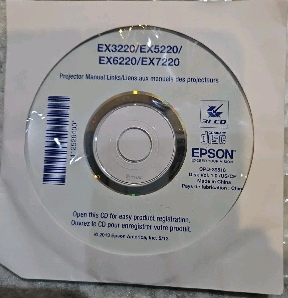 EX3220/EX5220/EX6220/EX7220 Projector Remote And Driver DVD