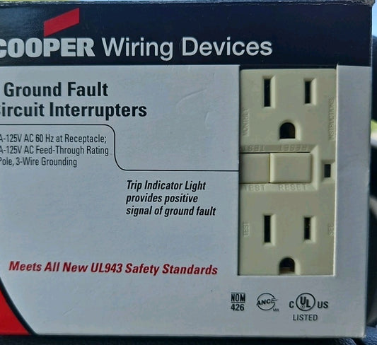 Qty= 2 X Cooper XGF15A GFCI 15A 125v Receptacle. 2 Pole 20A Feed Open Box