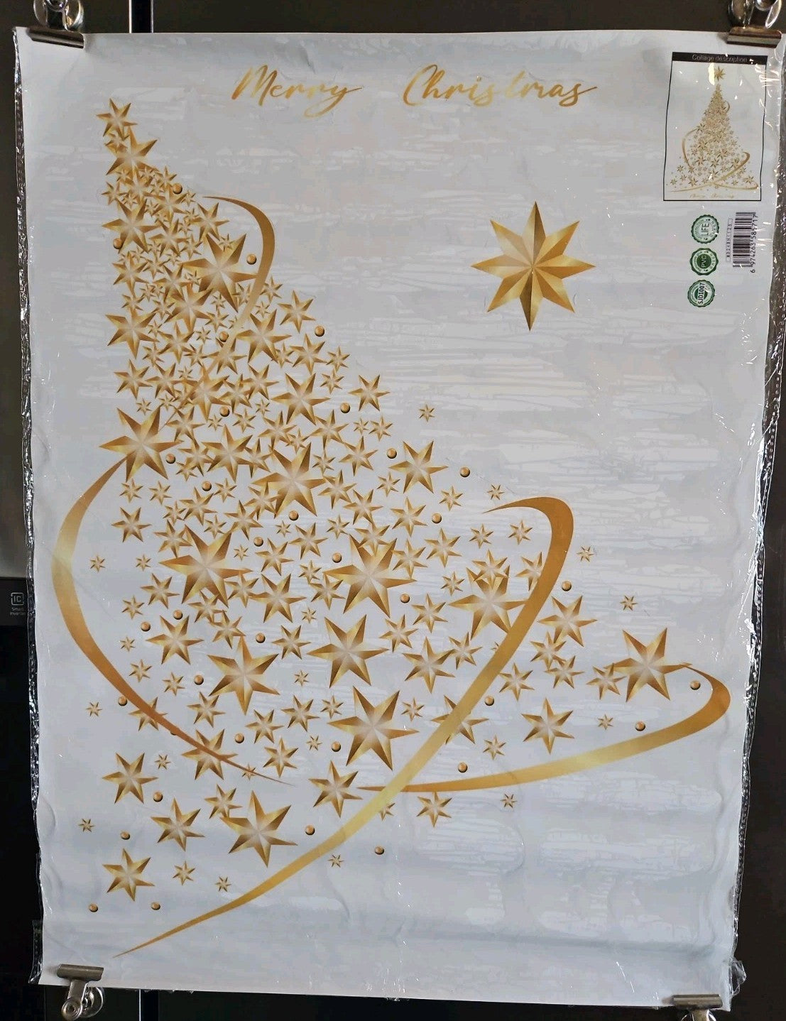 Merry Christmas Gold Star Tree Wall Sticker Decal 18x23.5 Holiday Decor