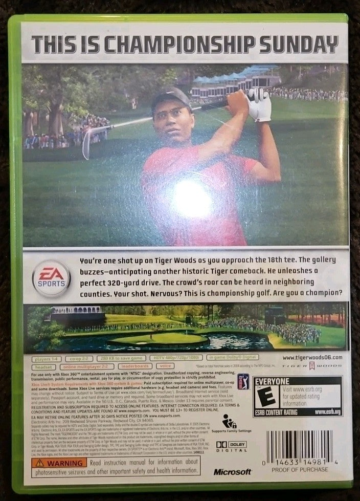 Tiger Woods PGA Tour 2006 (XBox 360) No Game. Case + Artwork + Manual