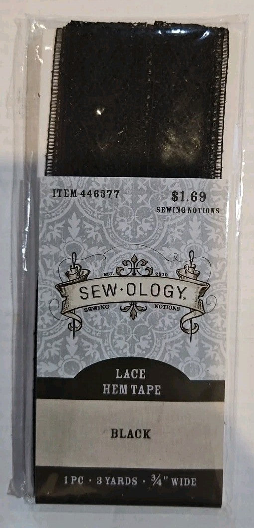 Sewology Item 446377 Lace Hem Tape Black 3 Yards 3/4" Wide Polyester