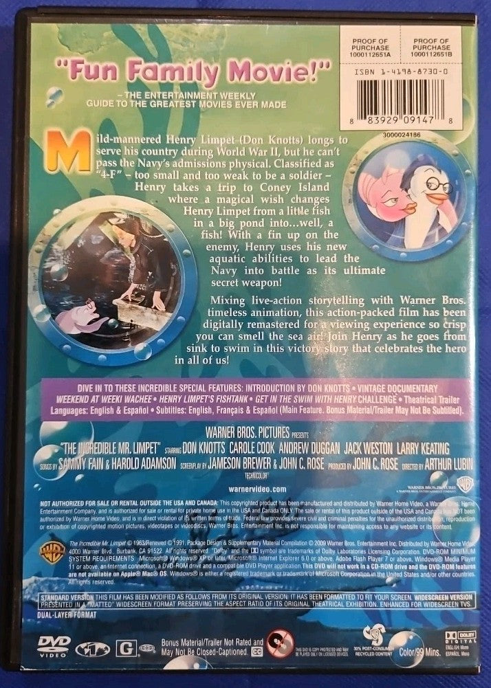 The Incredible Mr. Limpet (DVD, 1964) Sealed