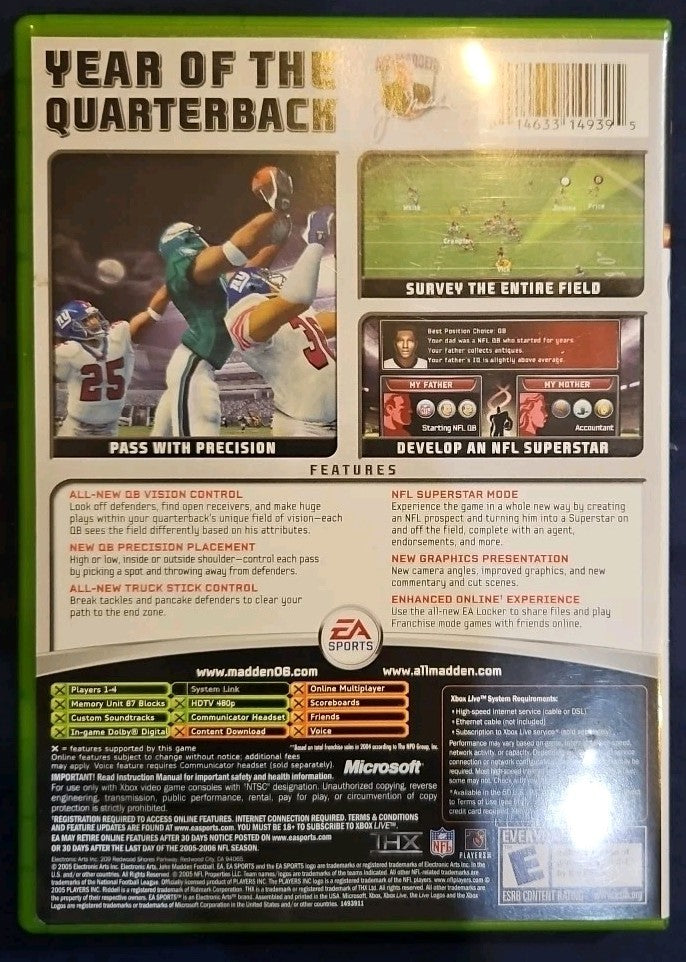 Madden NFL 06 (Microsoft Xbox, 2005) Tested. No Scratches. New Case.