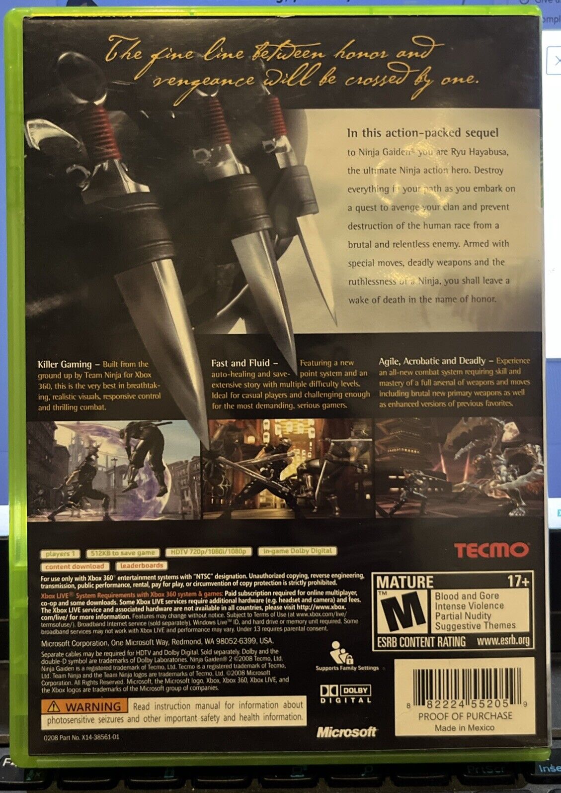 Ninja Gaiden 2 - Xbox 360 - CIB. Tested. No Scratches. New Case. Resealed