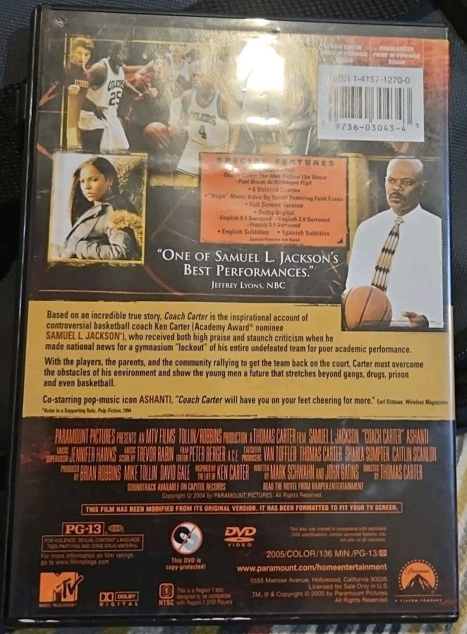 Coach Carter (DVD, 2005, Full Screen Collection) New Sealed