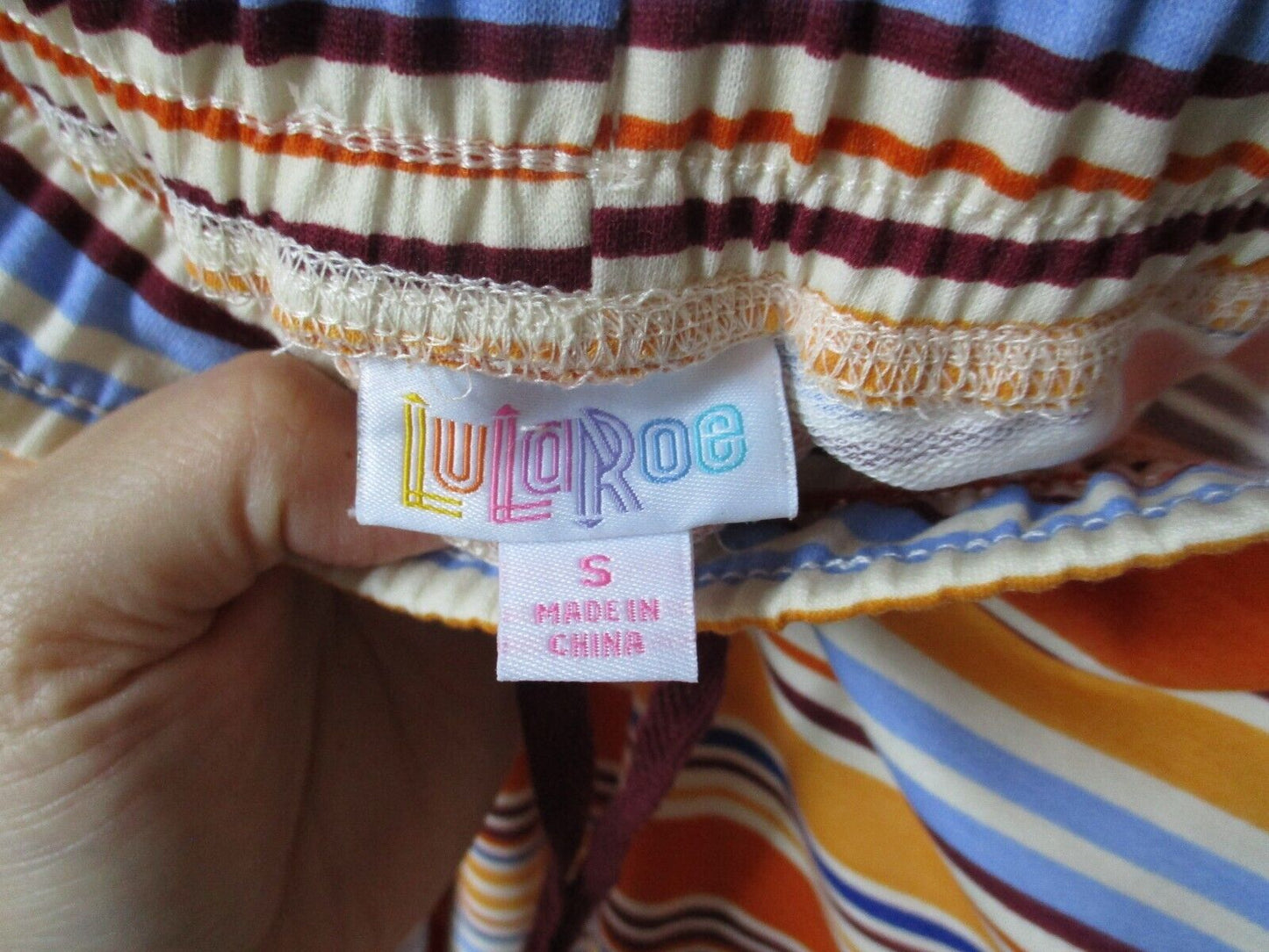 LuLaRoe NWOT Jax Small Oranges Blues White and Maroon Stipes Joggers Sweatpants