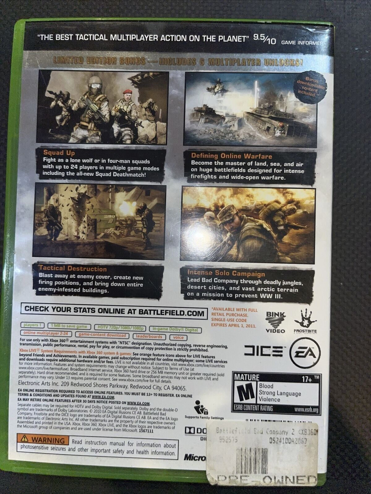 Battlefield: Bad Company 2 (Microsoft Xbox 360, 2010) TESTED. NEW CASE.
