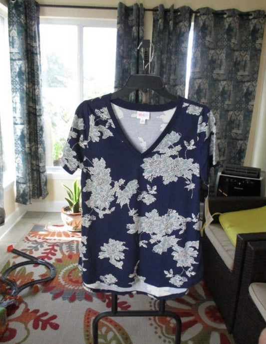 NWT LuLaRoe Christy V-neck Navy Floral Top Shirt Blouse SMALL