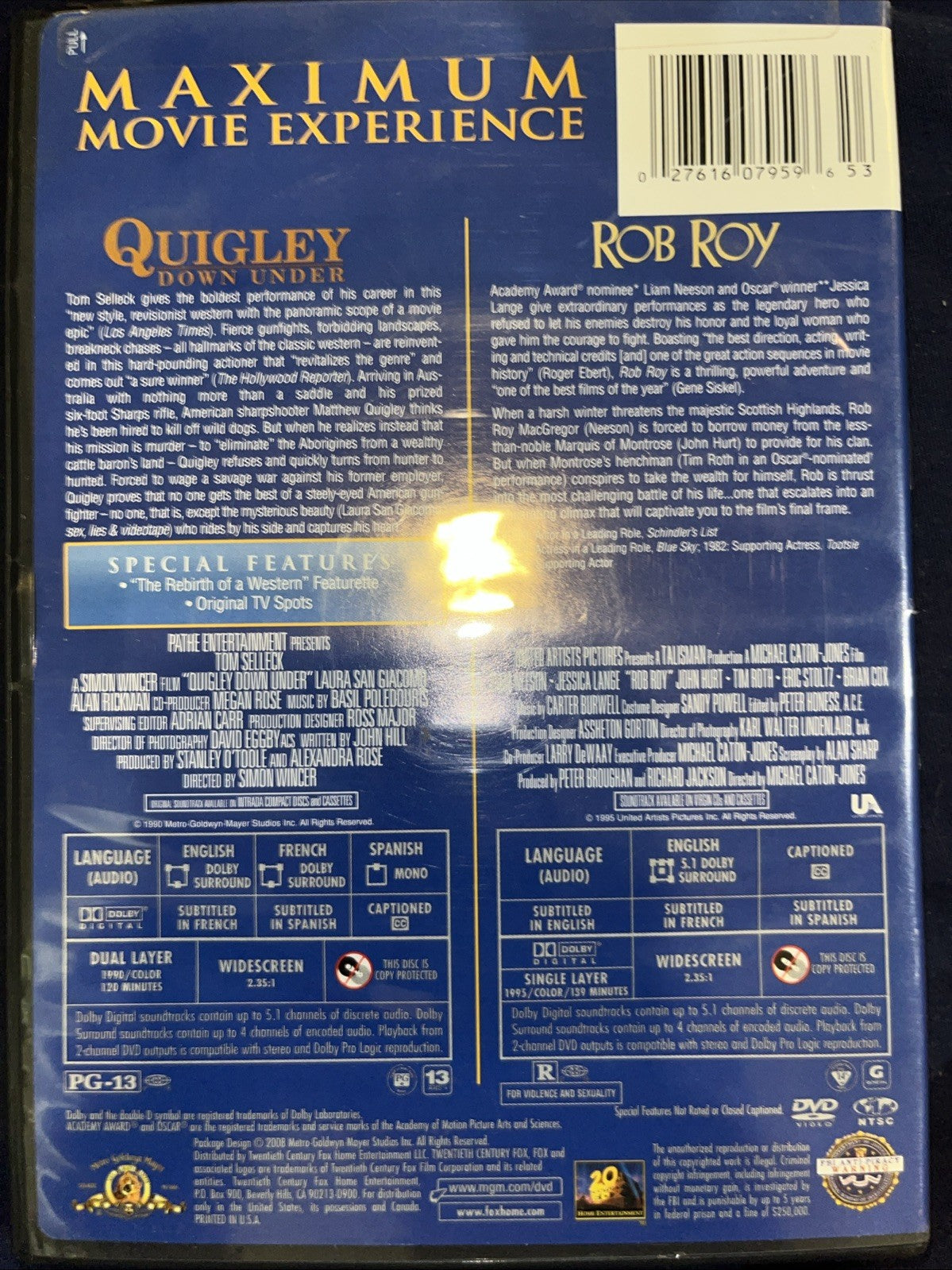 Quigley Down Under / Rob Roy (DVD, 2-Disc Set) Tested
