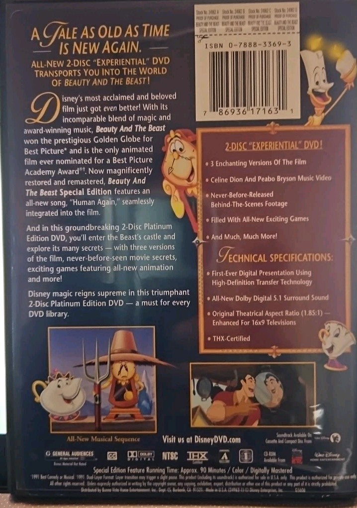 Beauty and the Beast (DVD, 2002, 2-Disc Set, Special Edition) + CD-ROM