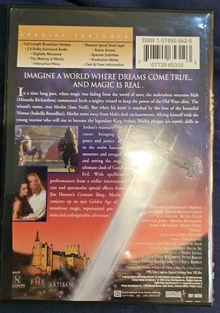 Merlin (DVD, 1999) Slim Case. Cropped Artwork