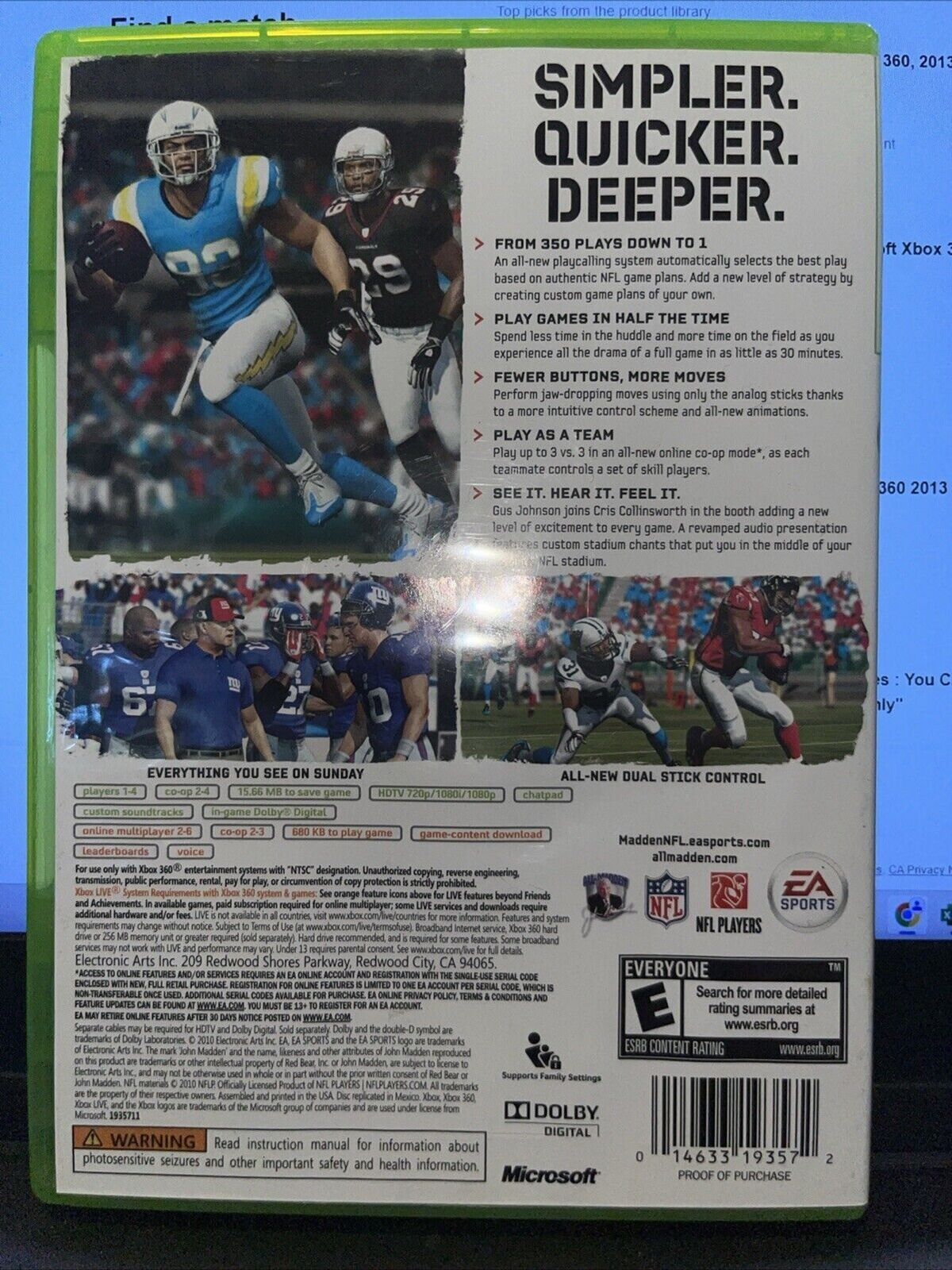 Madden NFL 11 - Microsoft Xbox 360 - tested. new case.