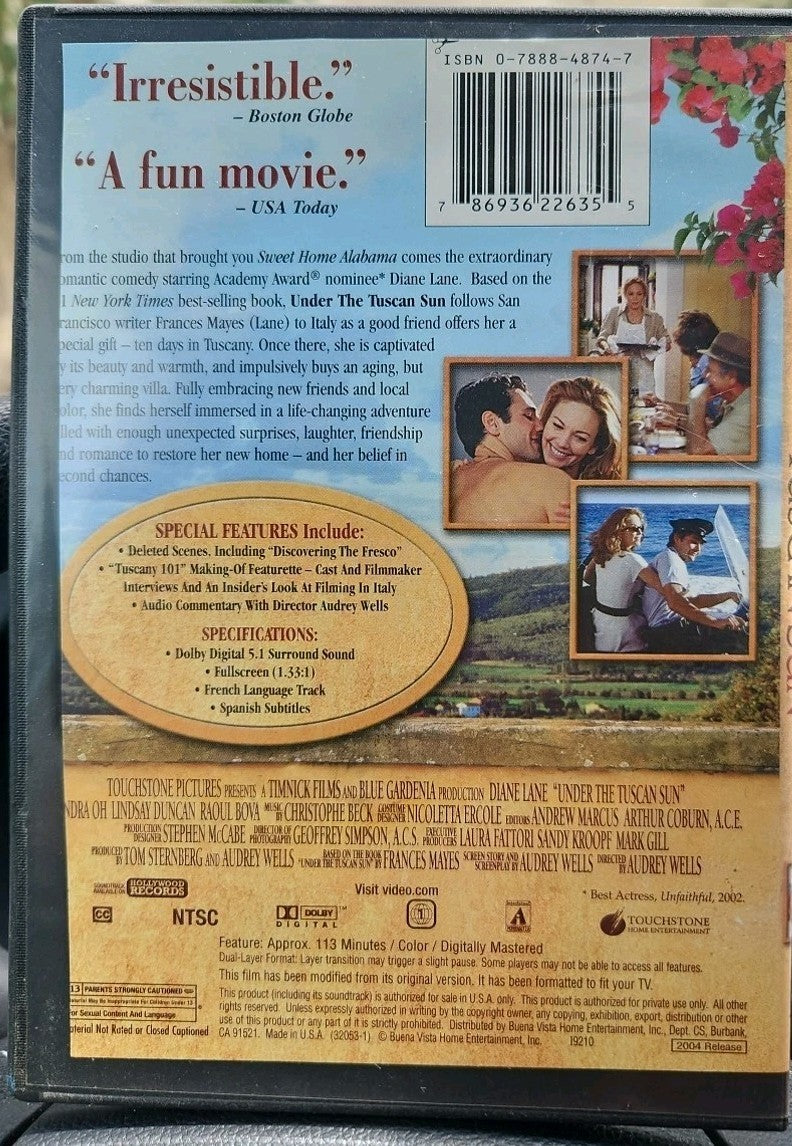 Under the Tuscan Sun (DVD, 2003) Slim Case. Tested.  Cropped Artwork