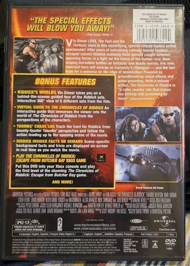 Chronicles of Riddick (DVD, 2004, Full Frame) New Sealed