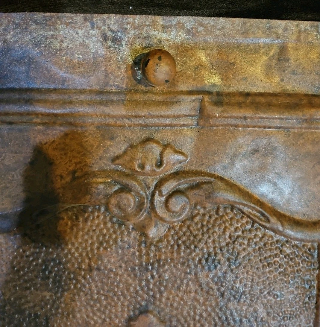 Bronze Colored Stamped Steel Fireplace Antique Cover ~27” x 22”