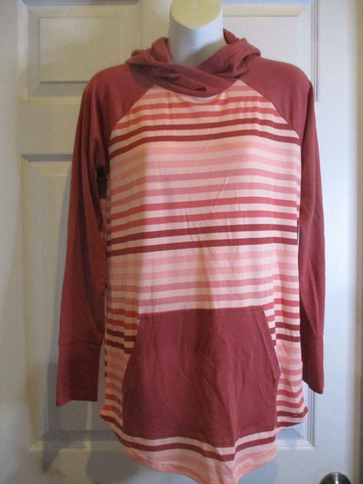 NWT LuLaRoe Amber Hoodie Pink Mauve Solid and Stripe SMALL