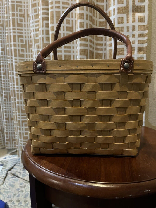 Long Burger Basket With Leather Handles