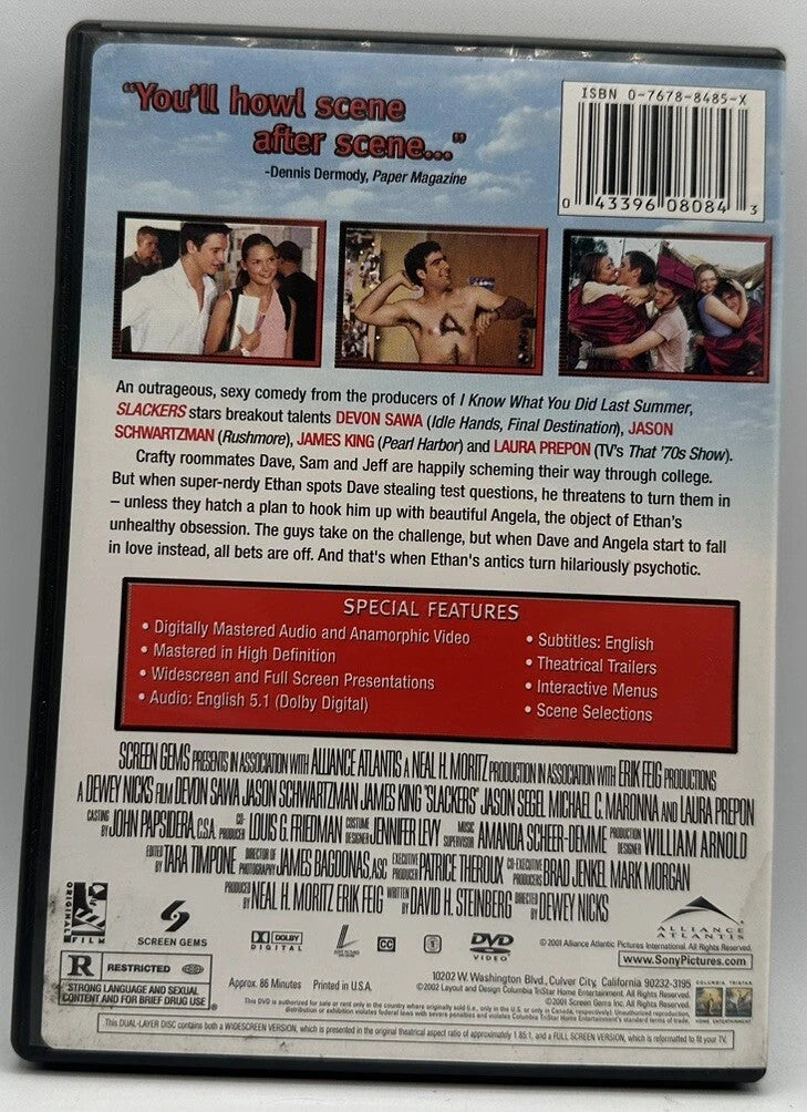 Slackers (DVD) Widescreen /Full Screen  James King Devon Sawa NEW