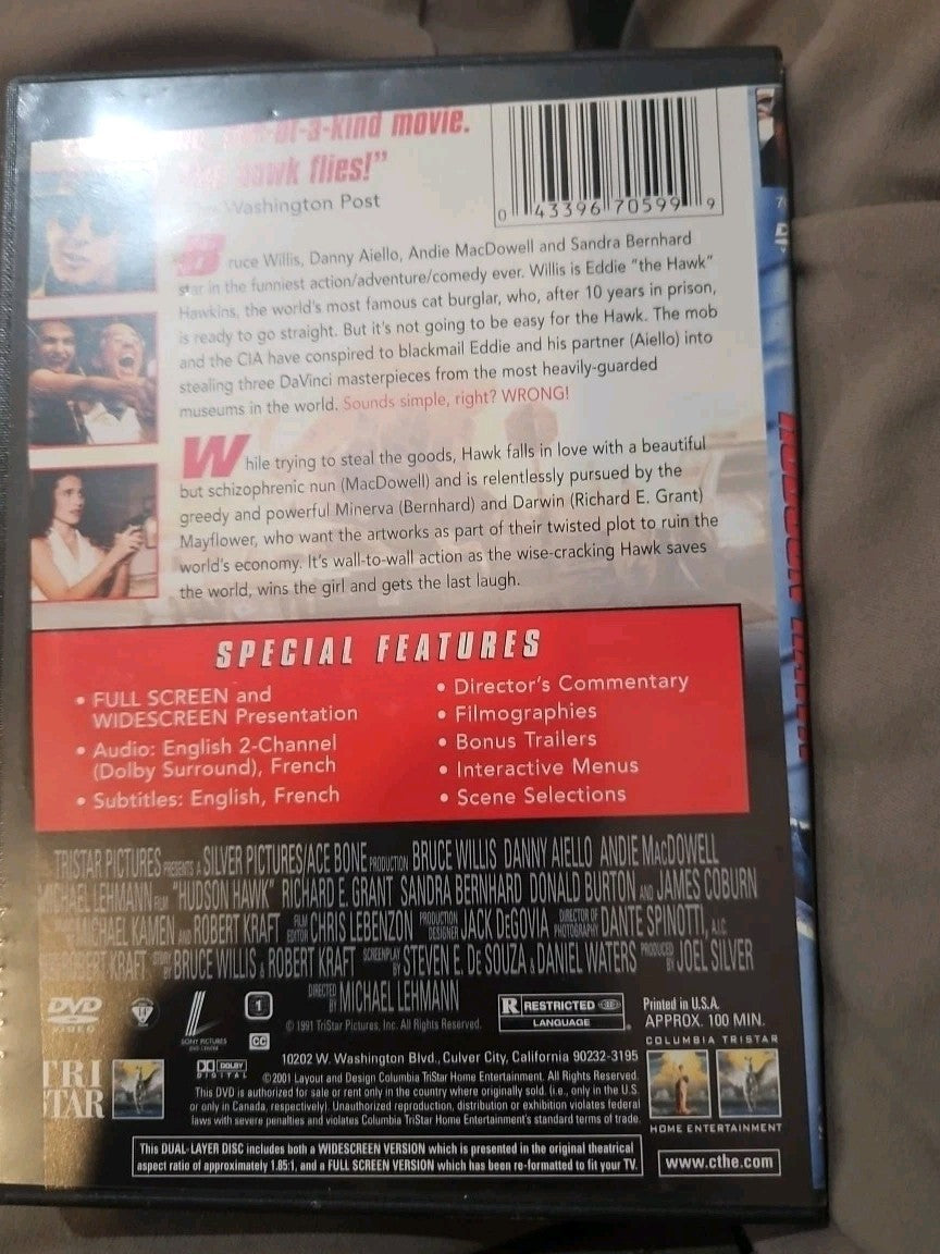 Hudson Hawk (DVD, 1999) Tested slim case cropped artwork.