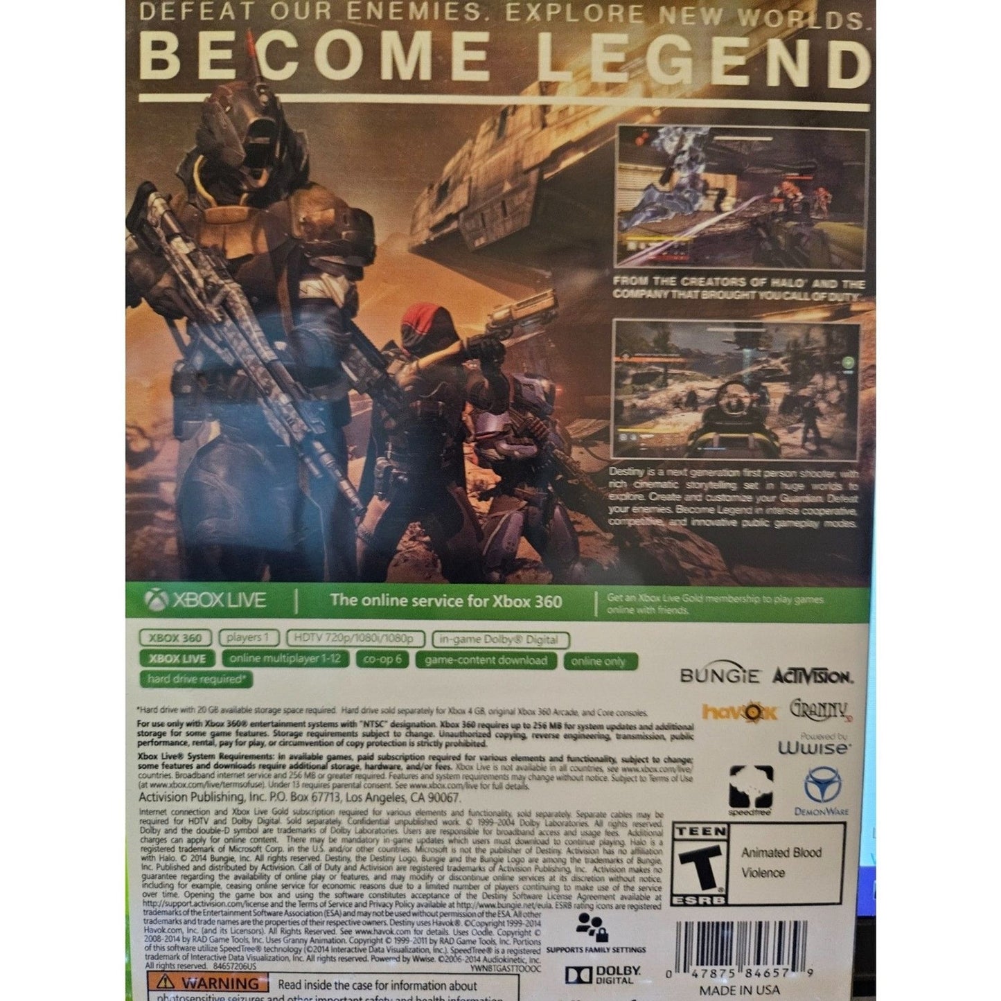 Destiny - XBOX 360. Artwork damaged. New Case. Tested.