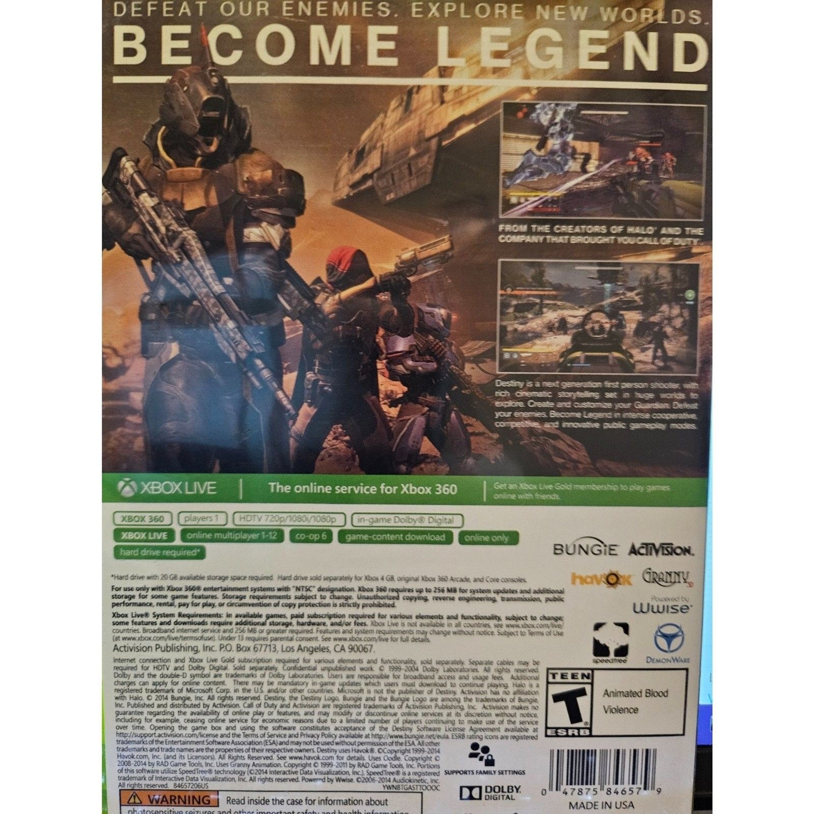 Destiny - XBOX 360. Artwork damaged. New Case. Tested.