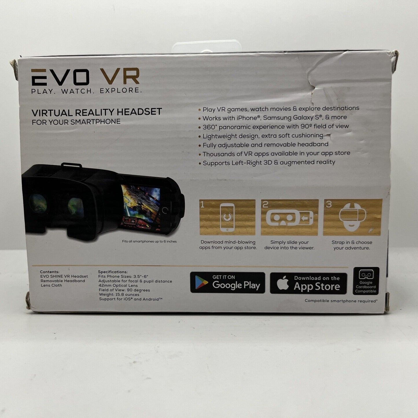 EVO VR - Virtual Reality Headset for All Smartphones - IOS & Android - Black