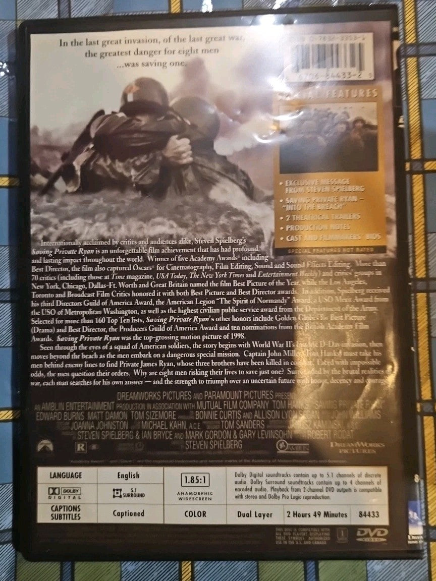 Saving Private Ryan (DVD, 1998) Tested cropped, artwork slim case.