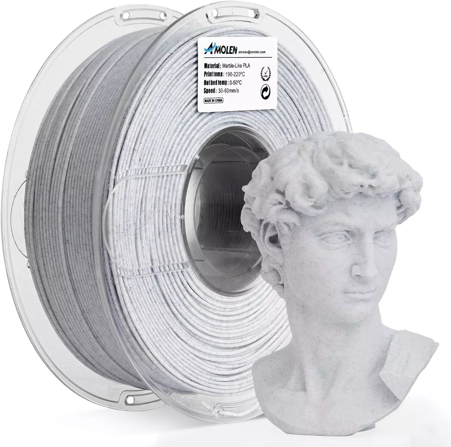 PLA 3D Printer Filament, Marble PLA  1.75Mm Marble White St. BRAND  NEW