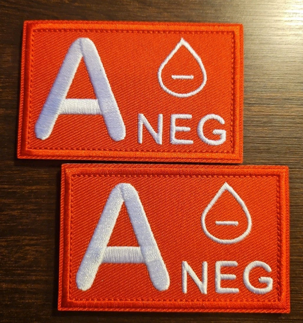 2 Pack A-Neg Blood Type Patches 3.25" x 2"