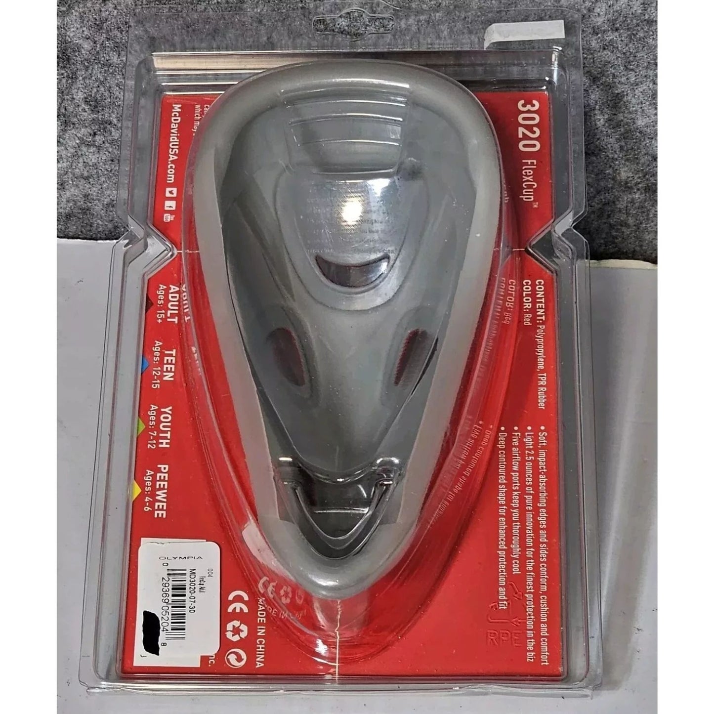 McDavid Men's Adult Gray & Red Flex Cup Model 3020