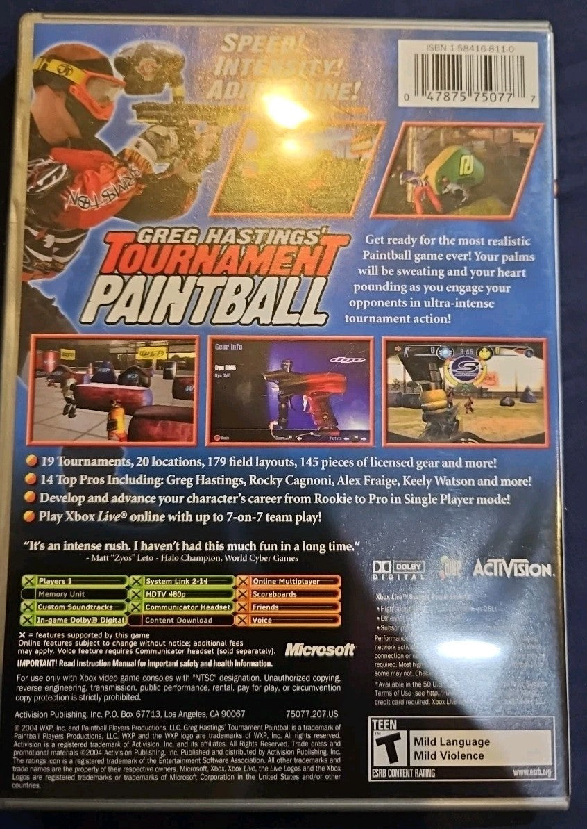 Greg Hastings' Tournament Paintball (Microsoft Xbox, 2004) Tested. No Scratches