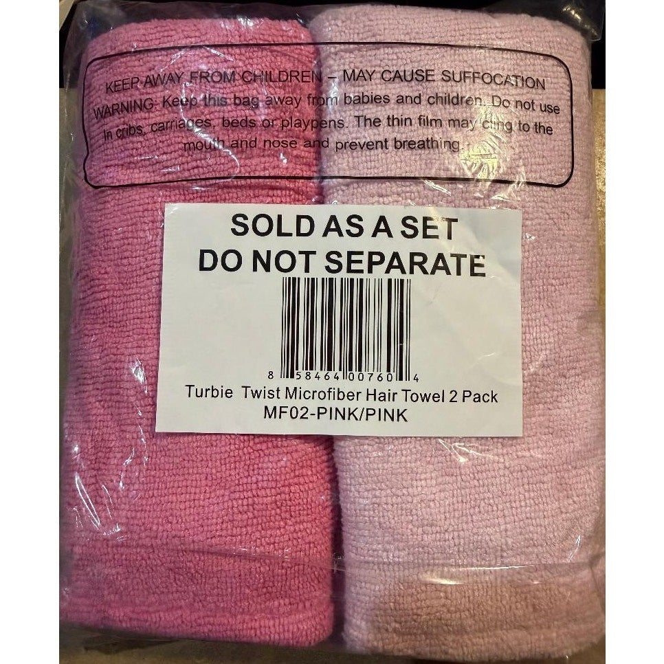 Turbie Twist 2-Pack Microfiber Hair Towel Pink NEW