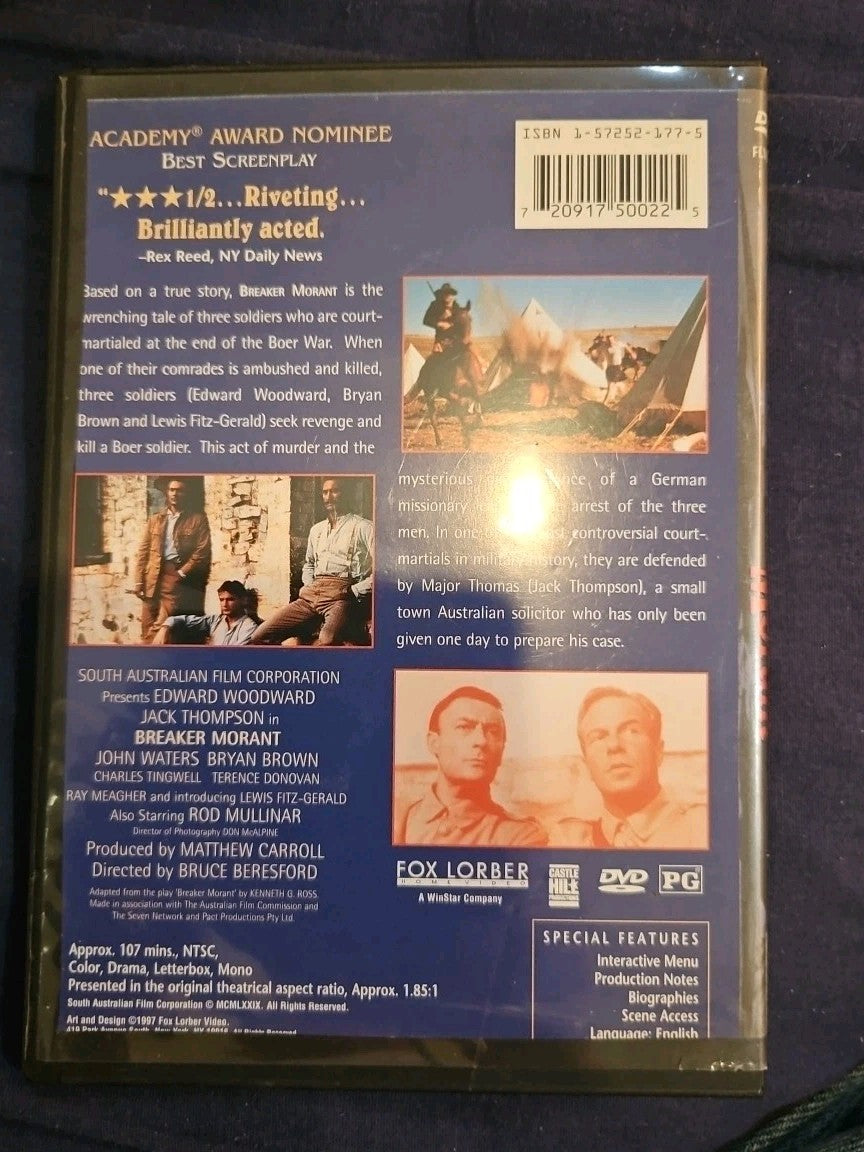 Breaker Morant (DVD, 1980) Slim Case. Cropped Sleeve