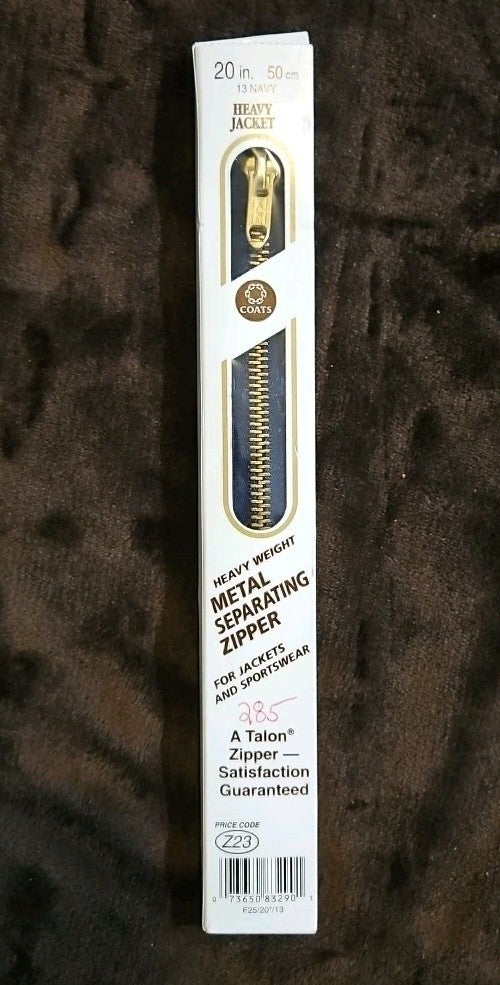 Coats F25 20-13 Heavyweight Brass Separating Metal Zipper 20"-Navy