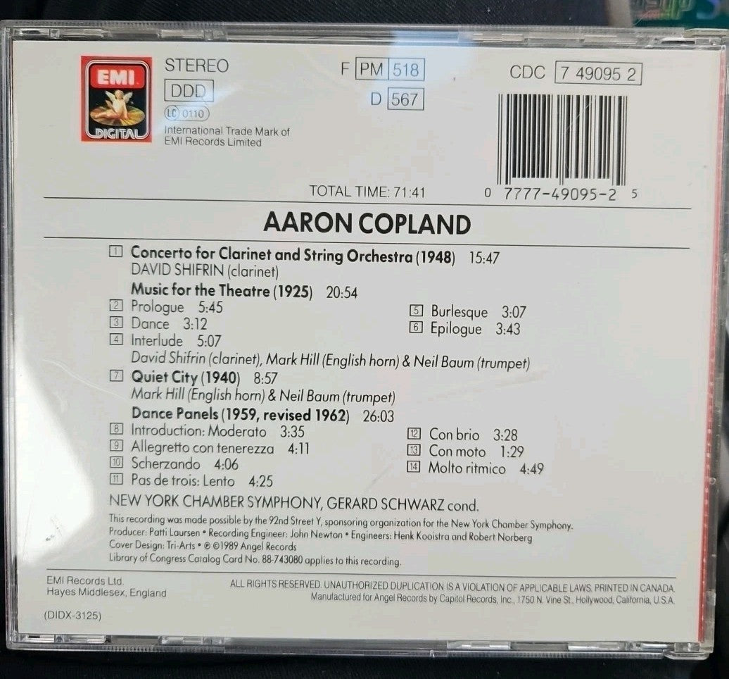 Copland: Clarinet Concerto, Qu by New York Chamber Symphony; Schwarz, Gerard...