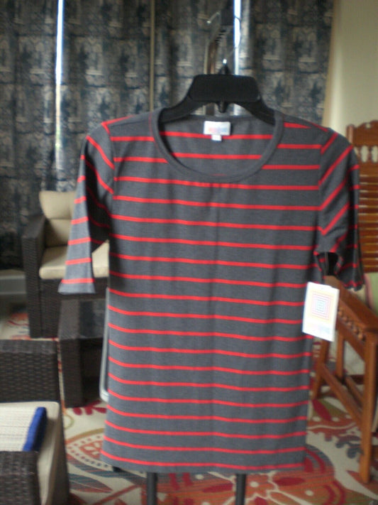 NWT LuLaRoe Gray Red Stripes GiGi Shirt Top Blouse SMALL
