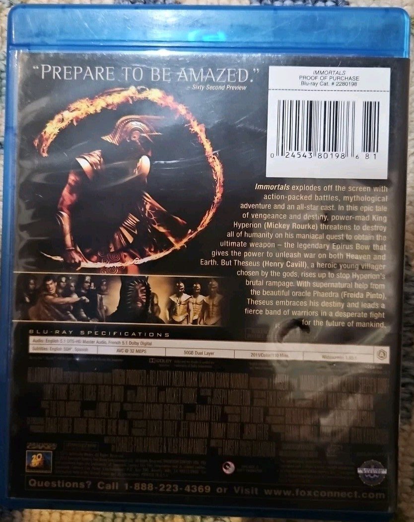 Immortals (Blu-Ray, 2011) New Sealed. No Digital Copy