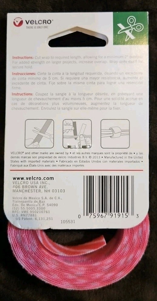 10' Red Striped 3/4" Official Velcro Holiday Wrap Garland Christmas Wreath Decor