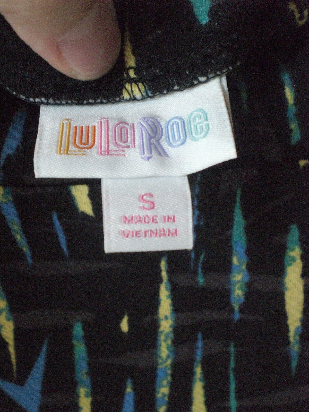 LuLRoe Cassie Skirt Black with Yellow Green Blue Geometric Shapes SMALL