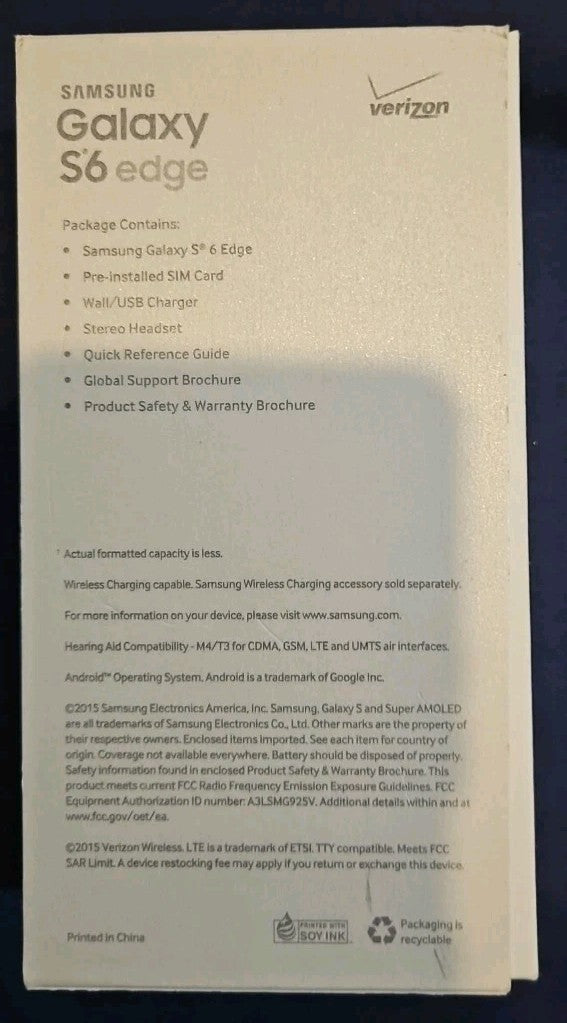 SAMSUNG GALAXY S6 edge BOX ONLY   (NO PHONE)