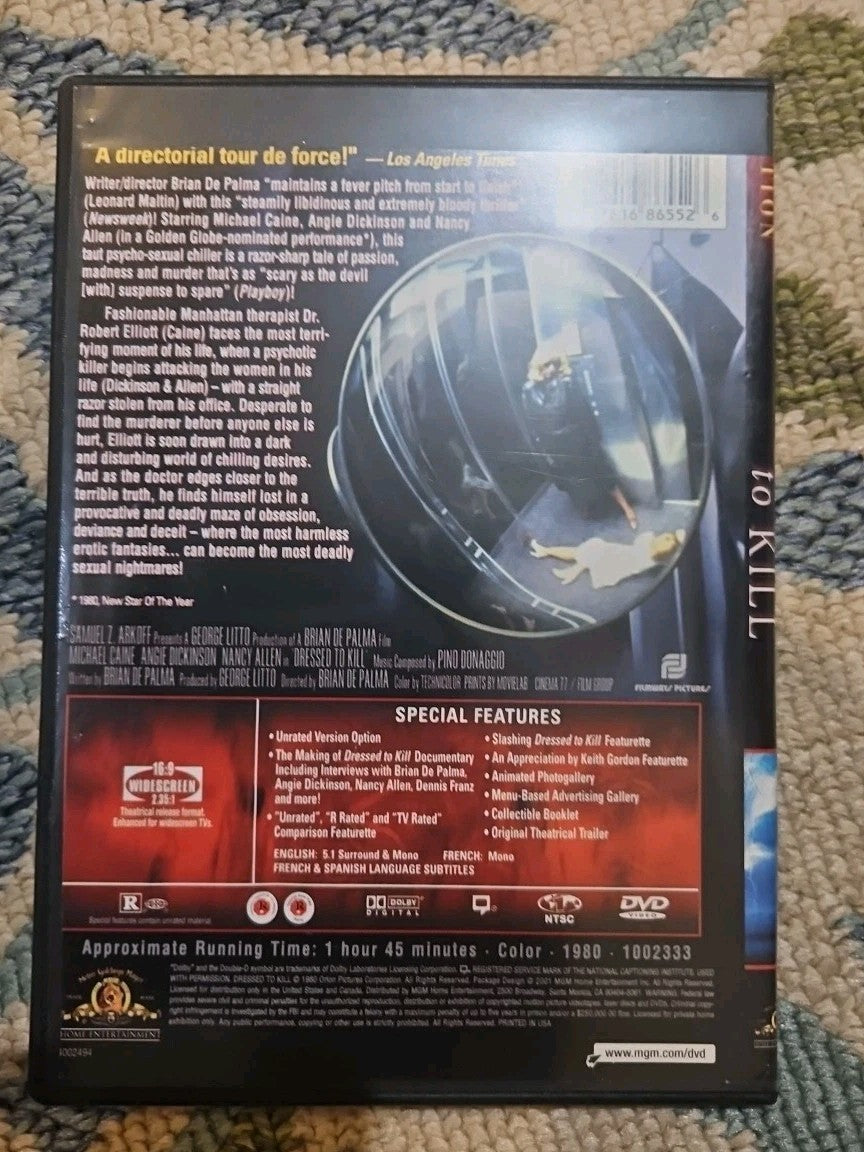 Dressed to Kill (DVD, 1980) Tested slim case cropped artwork.