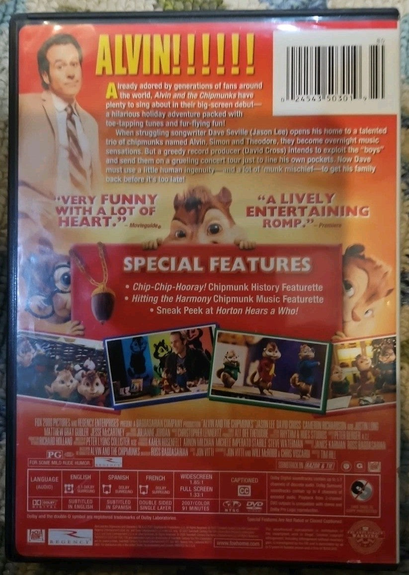 Alvin & the Chipmunks + Squeakquel (2- DVDs)  Tested. New Cases. Resealed