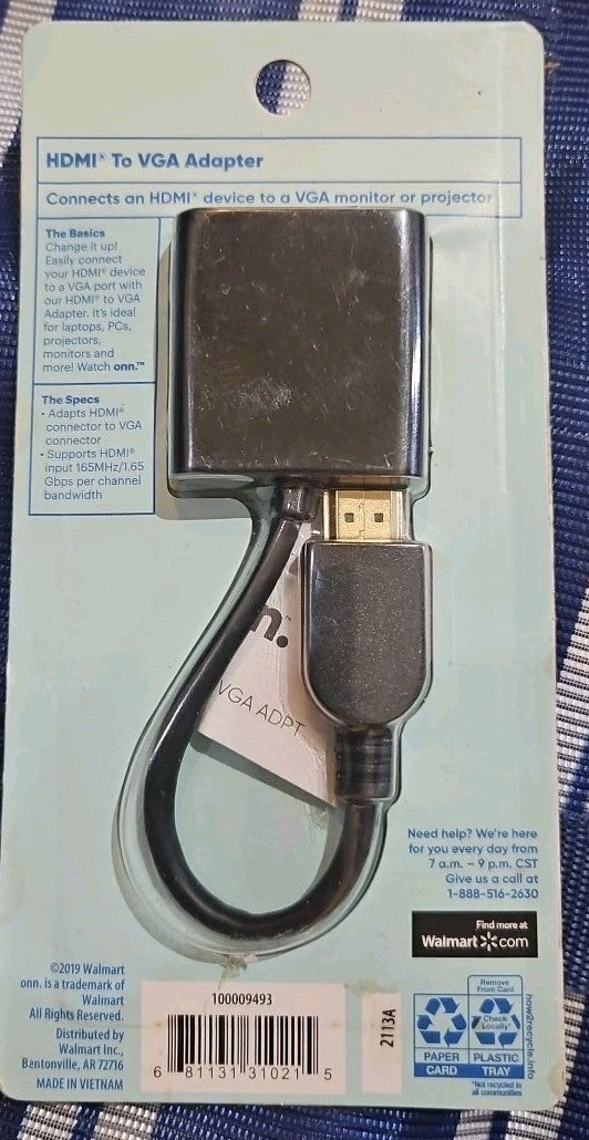 onn. Male HDMI to Female VGA Gold Plated Adapter New in package